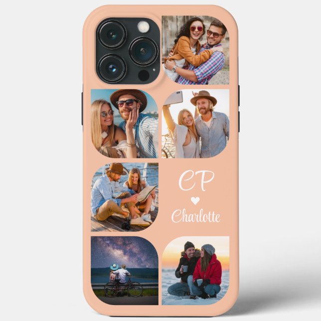 Monogram Name 6 Photo Modern Trendy Simple Case-Ma Case-Mate iPhone Case (Back)
