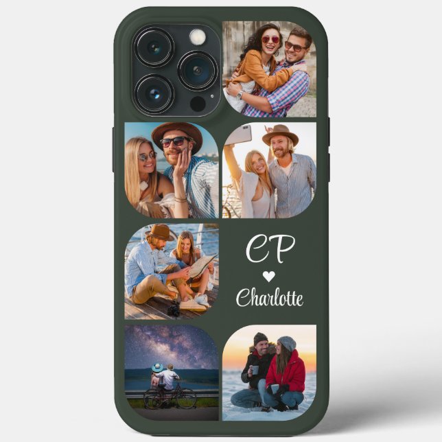 Monogram Name 6 Photo Modern Trendy Simple Case-Mate iPhone Case (Back)