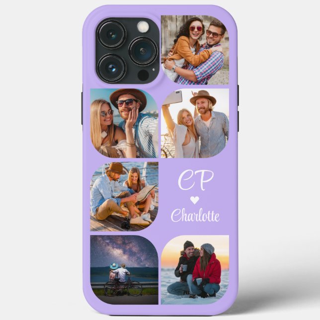 Monogram Name 6 Photo Modern Trendy Simple Case-Mate iPhone Case (Back)