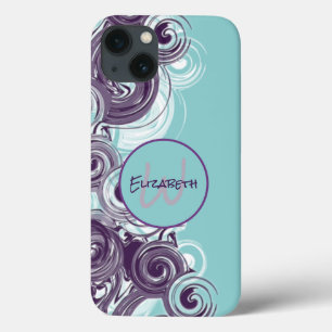 Monogram Name Abstract Swirling Waves Custom iPhone 13 Case