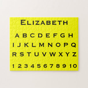 Monogram Name Alphabet and Numbers on Yellow Jigsaw Puzzle