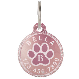 Monogram Name and Phone   Rose Gold Round Pet Tag