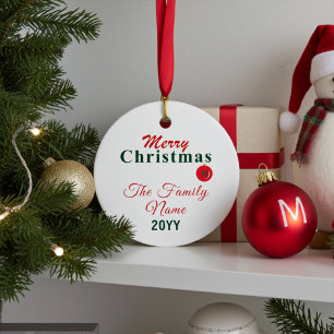 Monogram, Name and Year Custom Merry Christmas Ceramic Ornament