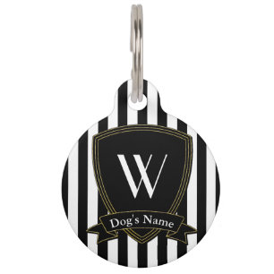 Monogram  Name Badge Black Stripe Pet Tag