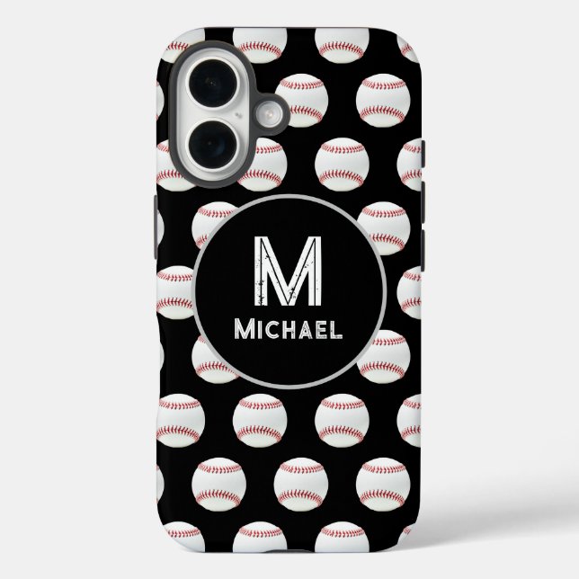 Monogram Name Baseball Seamless Pattern Black  Case-Mate iPhone Case (Back)