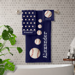 Monogram name baseball softball sports navy blue bath towel set<br><div class="desc">Navy Blue Monogrammed name baseball softball sports Bath Towel Set

baseball baseballs softball,  sports , team , coach,  player ,  monogram name  ,  dorm room,  baseball lace stitches</div>