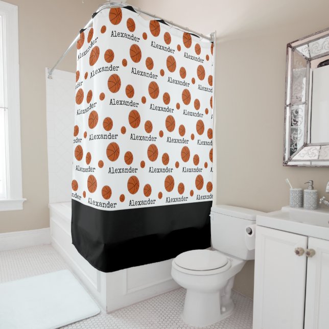 Monogram Name Basketball Orange on White Bath  (In Situ)