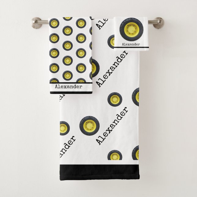 Monogram Name Basketball Orange on White Bath Towe Bath Towel Set (Insitu)