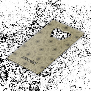 Monogram Name Black and Beige pattern    Credit Card Bottle Opener