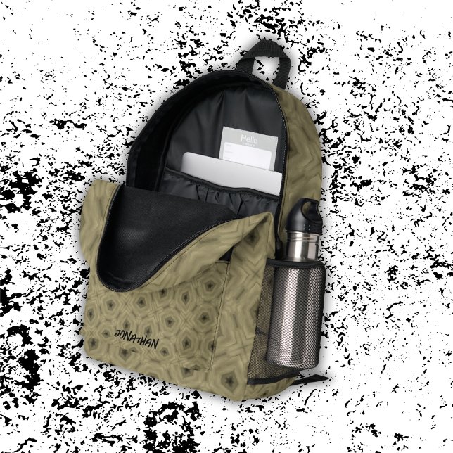 Monogram Name Black and Beige pattern | Printed Backpack (Creator Uploaded)