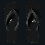 Monogram name black and white modern flip flops<br><div class="desc">Man monogram and name create your own flip flops template in simple black and white. You can change background and text colours by selecting customize option.          It can be a special gift for a boyfriend,  husband,  son,  dad,  groom,  best man for a birthday,  wedding,  Christmas,  or graduation.</div>