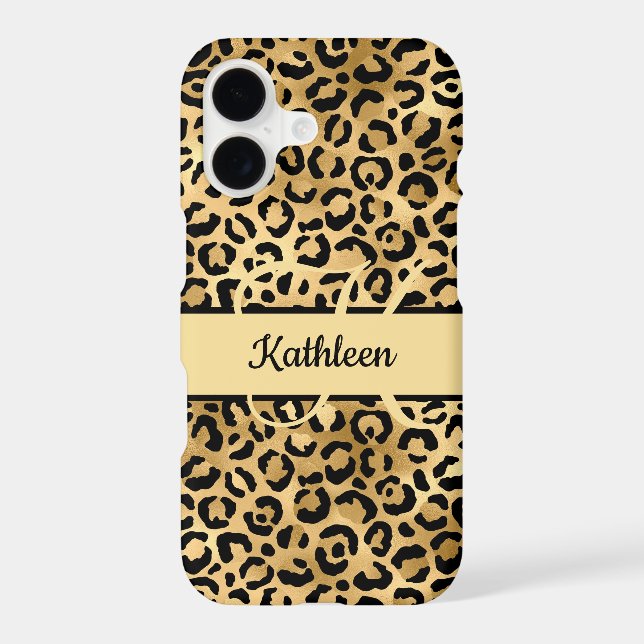 Monogram Name Black Gold Leopard Print Cheetah (Back)