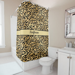 Monogram Name Black Gold Leopard Print Cheetah 