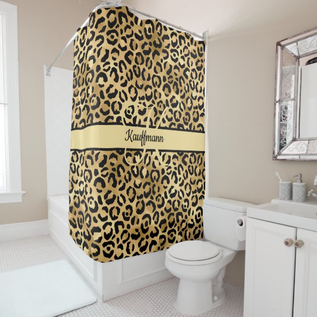 Monogram Name Black Gold Leopard Print Cheetah  (In Situ)