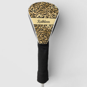 Monogram Name Black Gold Leopard Print Cheetah Golf Head Cover