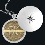 Monogram Name Black Gold Leopard Print Cheetah Locket Necklace<br><div class="desc">Monogram name Black and gold leopard print,  animal print,  cheetah print locket necklace.  See our black and gold leopard print collection for matching products.</div>