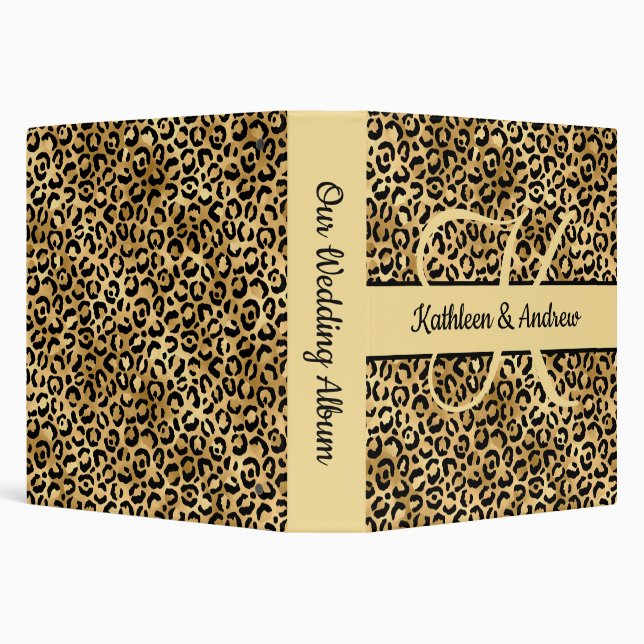 Monogram Name Black Gold Leopard Print Wedding  Binder (Background)