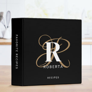 Monogram Name Black Gold Script Recipe Binder