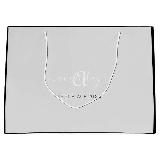 Monogram Name Black Grey Shop Wedding Large  Large Gift Bag (Front)
