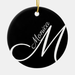 MONOGRAM + NAME - black modern  Ceramic Ornament