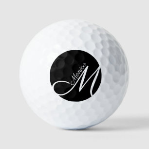 MONOGRAM + NAME - black modern  Golf Balls