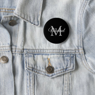 Monogram Name Black Personalized Template Round 2 Inch Round Button