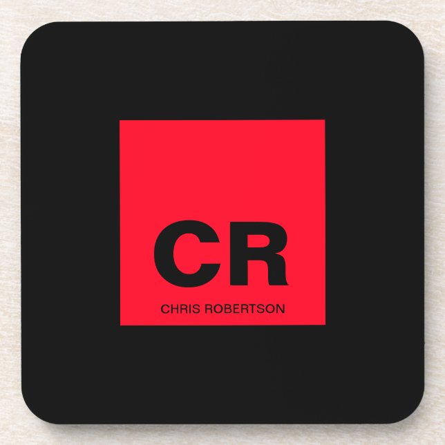Monogram Name Black Red Create Custom Gift Coaster (Front)