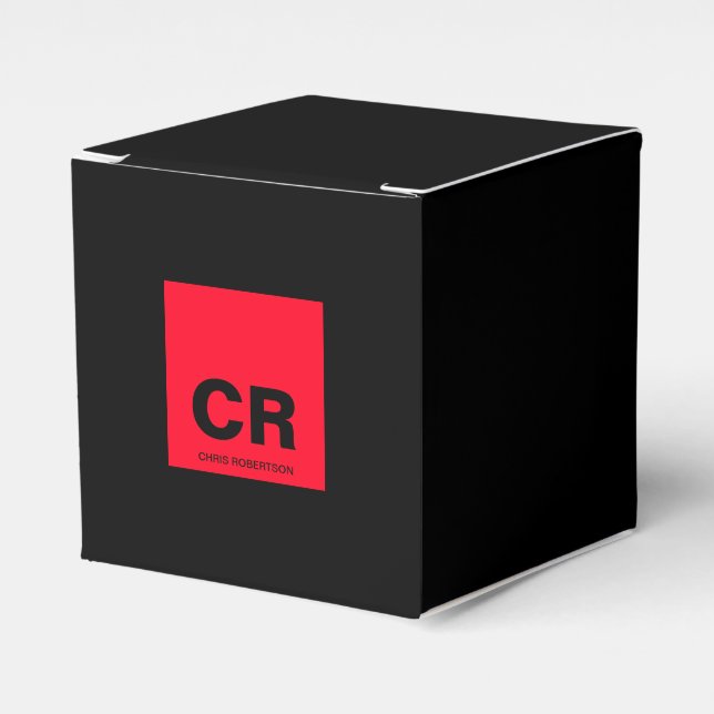 Monogram Name Black Red Create Custom Gift Favor Box (Front Side)