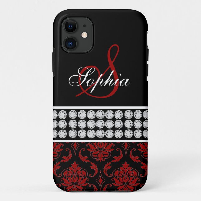 Monogram Name Black Red Damask iPhone 5 Case (Back)