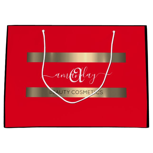 Monogram Name Black Red Shop Gold Elegant Large Gift Bag (Front)