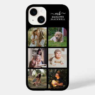 Monogram Name Black White 6 Photo Collage Case-Mate iPhone 14 Case