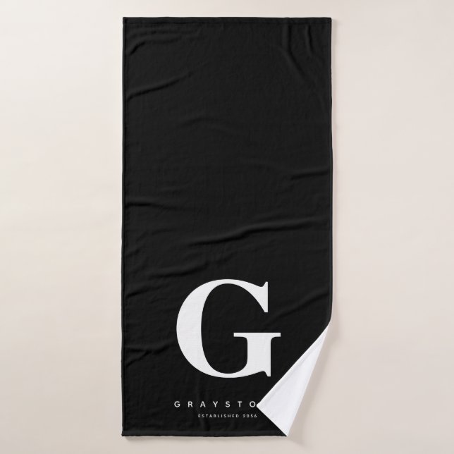 Monogram Name Black & White Chic Bath Towel (Bath Towel)
