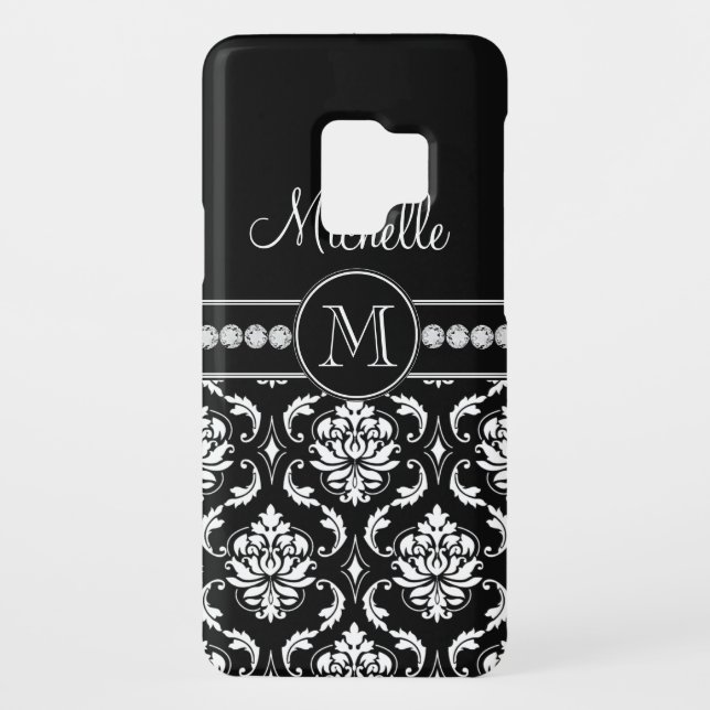 Monogram Name Black White Damask Samsung Case (Back)