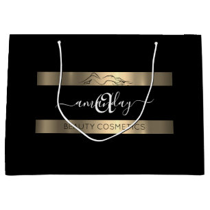 Monogram Name Black White Gold Luxury Shop  Large Gift Bag