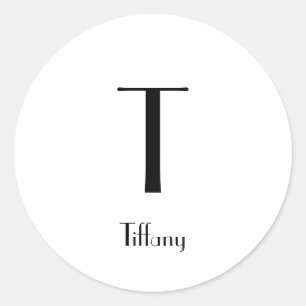 Monogram Name Black White Initials Minimal Modern Classic Round Sticker