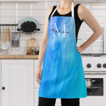 Monogram Name Blue Apron<br><div class="desc">This stylish apron is decorated with an atmospheric design in shades of blue and turquoise.
Easily customizable with your name and monogram.
Use the Customize Further option to change the text size, style or colour if you wish.</div>