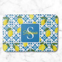 Monogram Name Blue French Tile Lemon Pattern