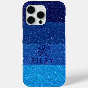 Monogram Name Blue glitter  iPhone 15 Pro Max Case