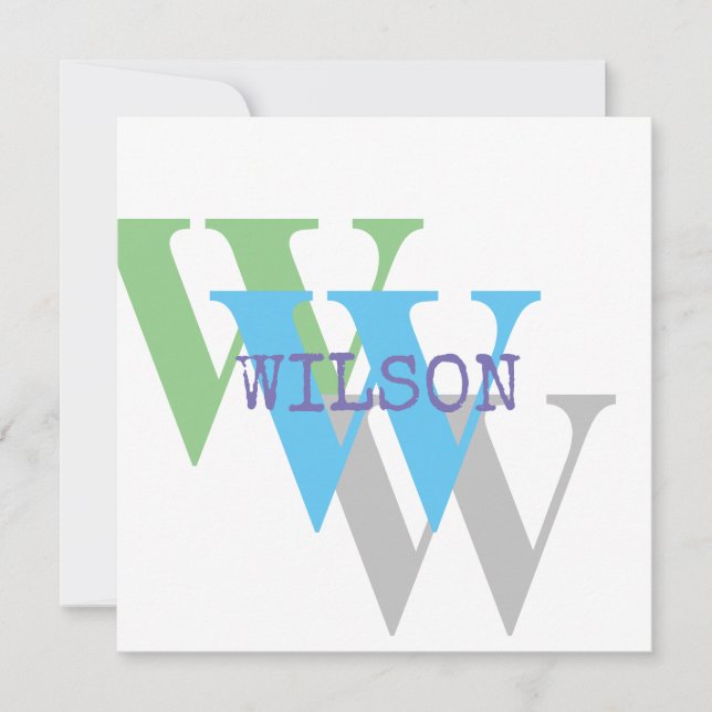 Monogram name blue gray GREEN custom Invitation (Front)