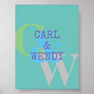 Monogram name blue grey GREEN stylish gift Poster