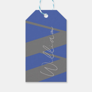 Monogram name blue grey stylish modern gift tags