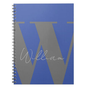 Monogram name blue grey stylish modern notebook