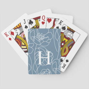 Monogram Name Blue Modern Wildflower Playing Cards