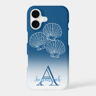 Monogram Name Blue Ombre Tropical Scallop Shells