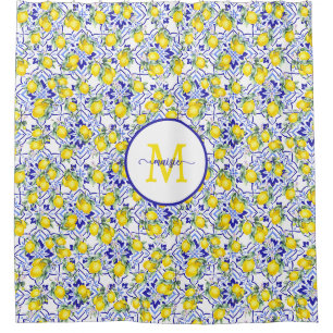 Monogram Name Blue Tile French Country Lemon