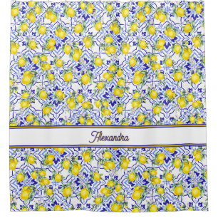 Monogram Name Blue Tile French Country Lemon