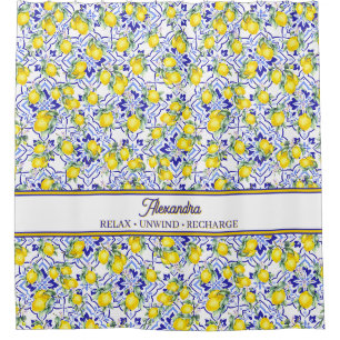 Monogram Name Blue Tile French Country Lemon