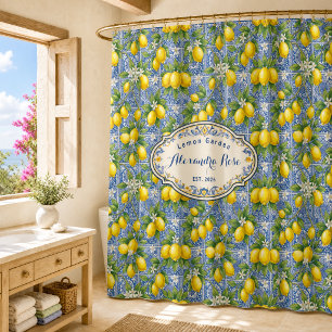 Monogram Name Blue Tile French Country Lemon
