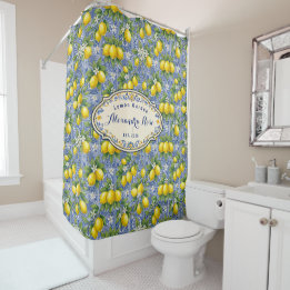 Monogram Name Blue Tile French Country Lemon