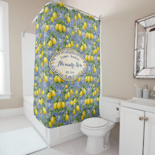 Monogram Name Blue Tile French Country Lemon
